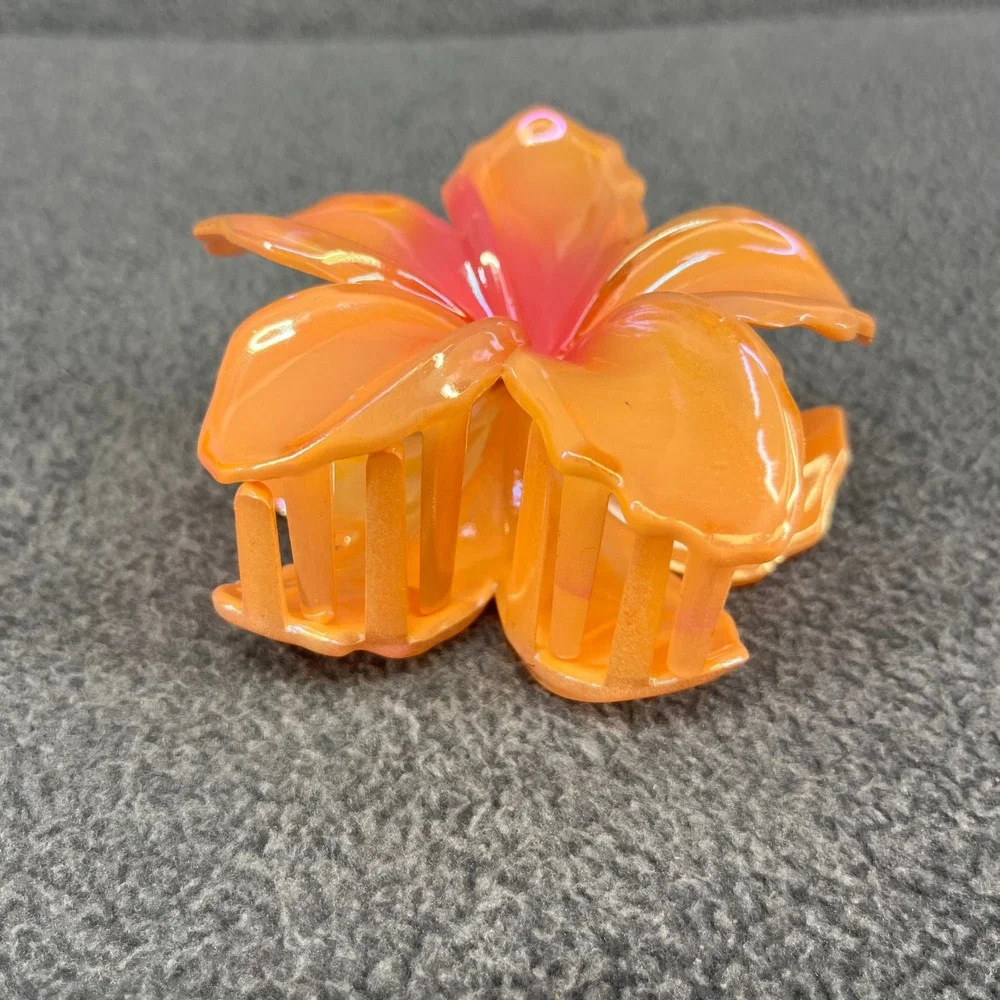 Piper K Flower Earring & Hair Clip Set Orange Tropical Floral Beach Bora Hawaii